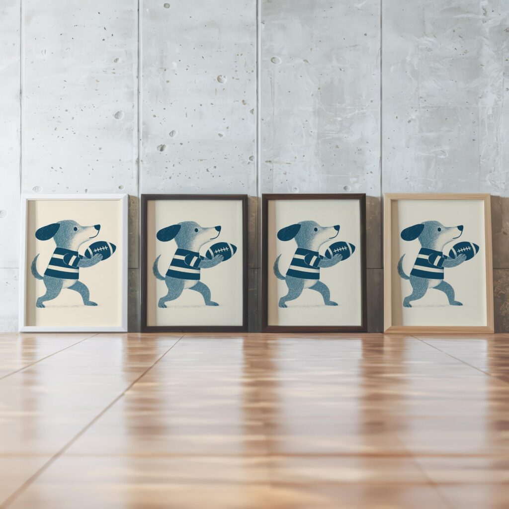 Blue Puppy Football Nursery Print
