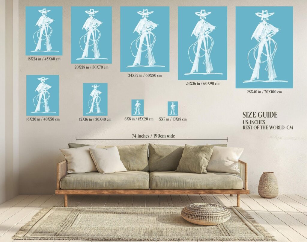 Blue White Cowgirl Poster