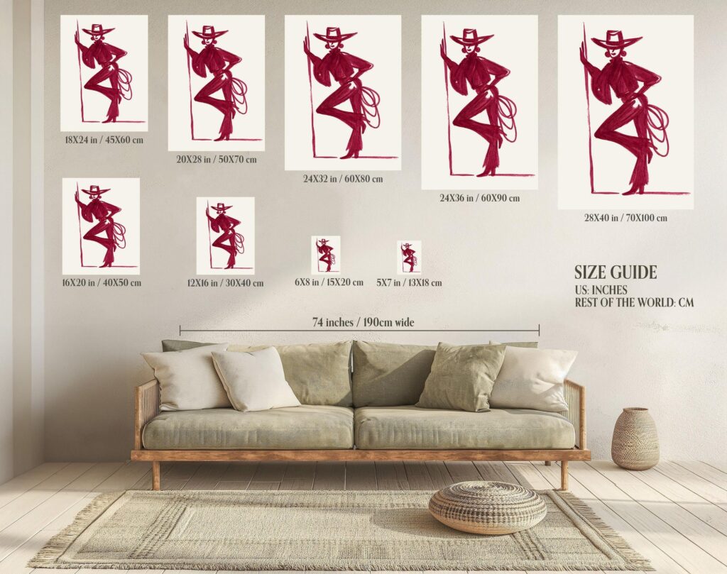Burgundy Cowgirl Line Art Print