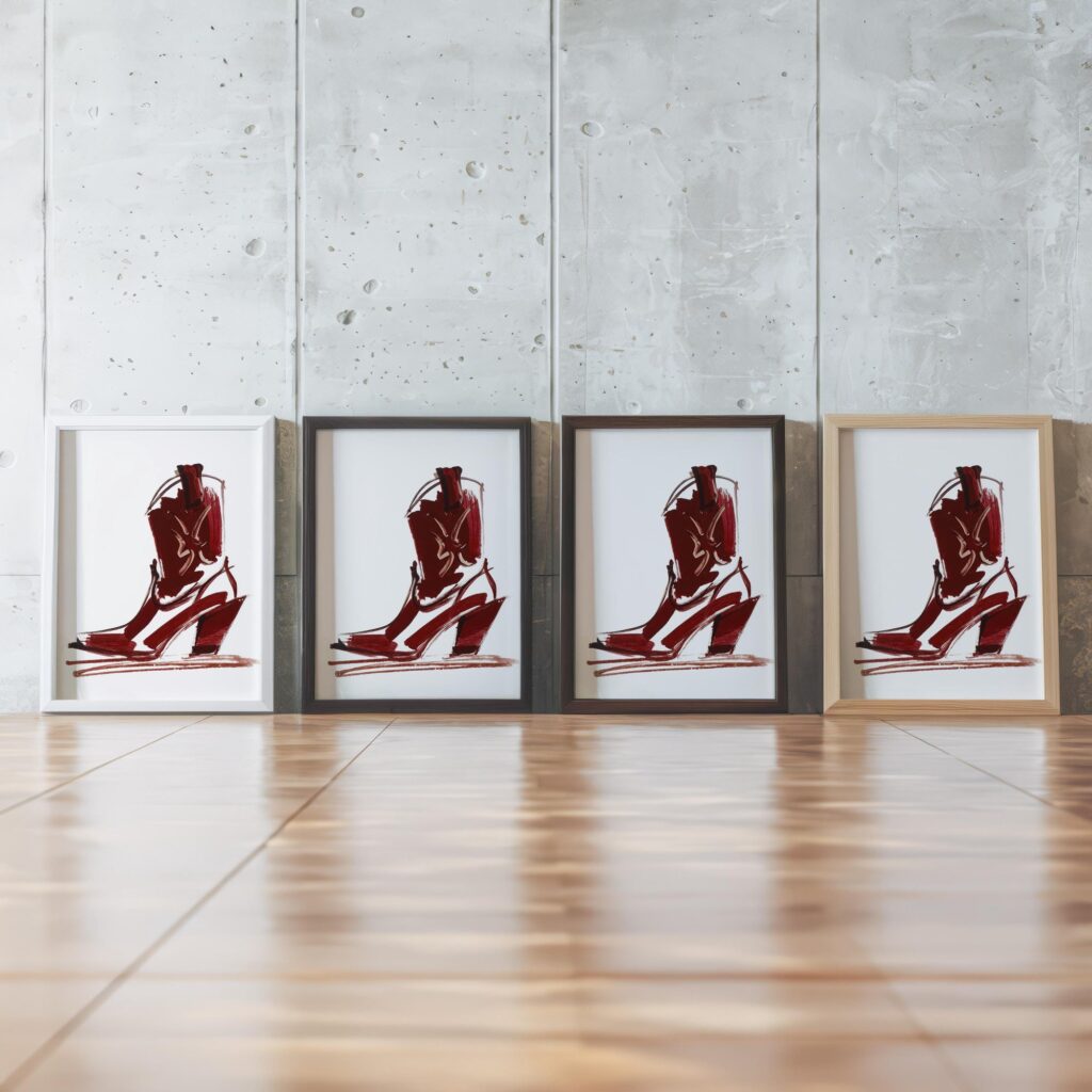 Burgundy Cowgirl Silhouette Art Prints