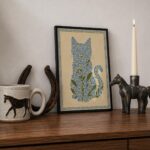 Cat Made of Blue Forget Me Not Flowers Print