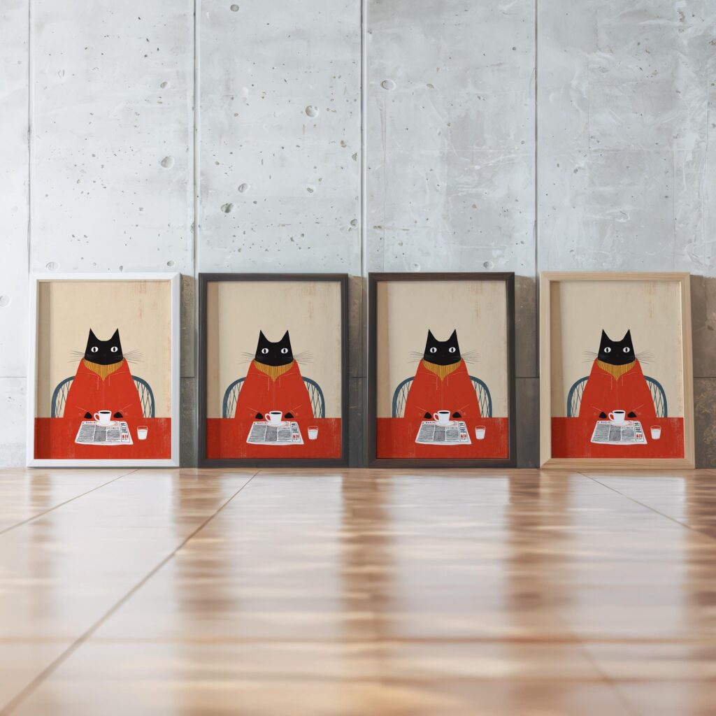 Cat Morning Coffee Kitchen Print
