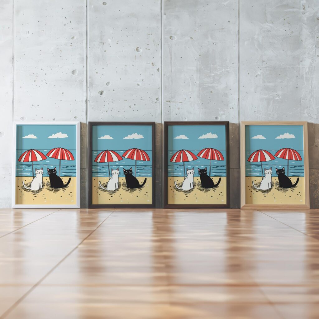 Cats on Beach Art Print