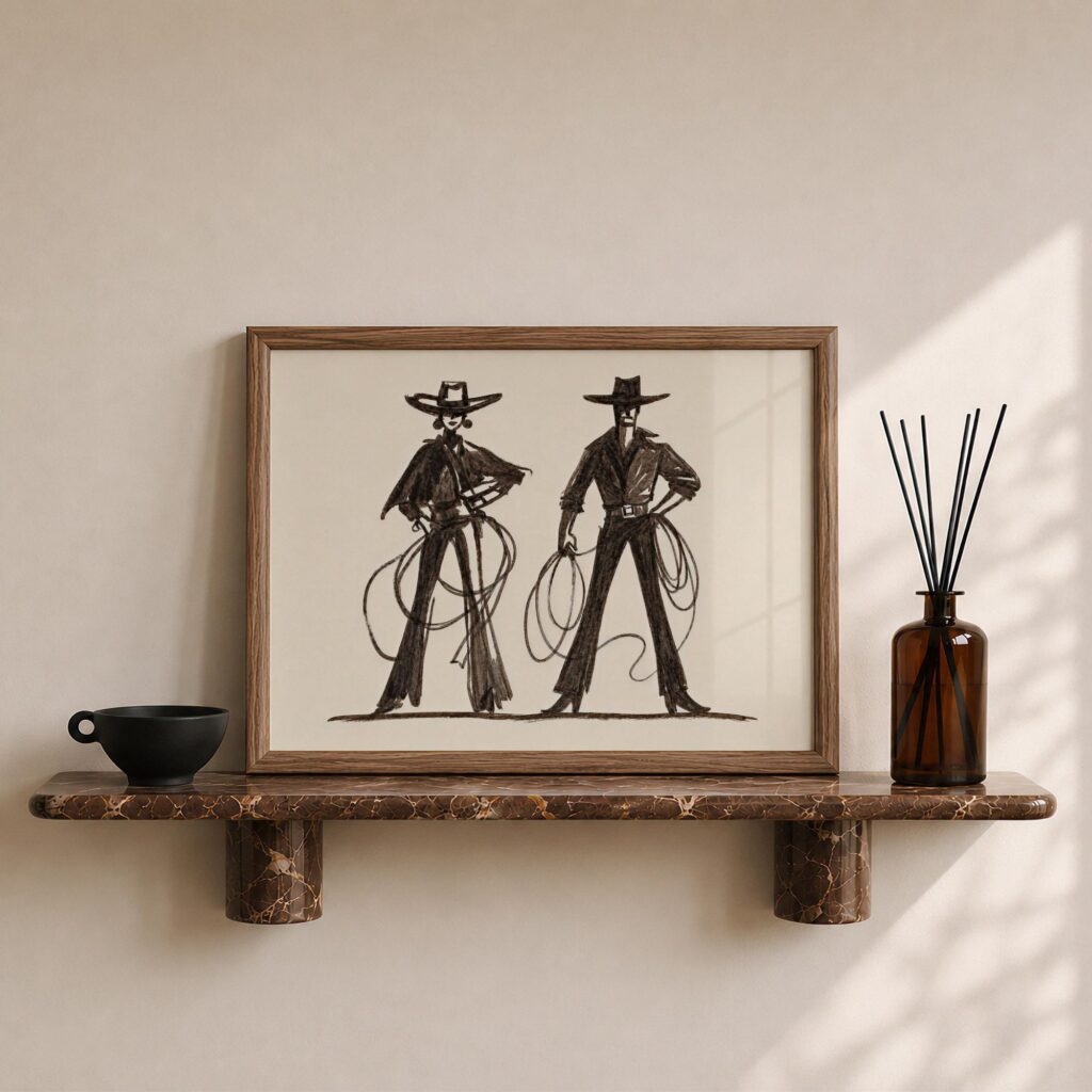 Cowboy and Cowgirl with Lassos Print