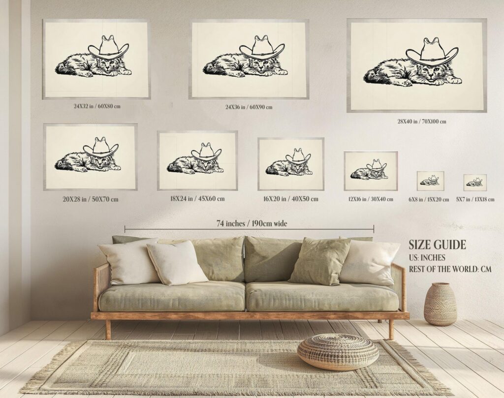 Cowboy Cat Line Art Print