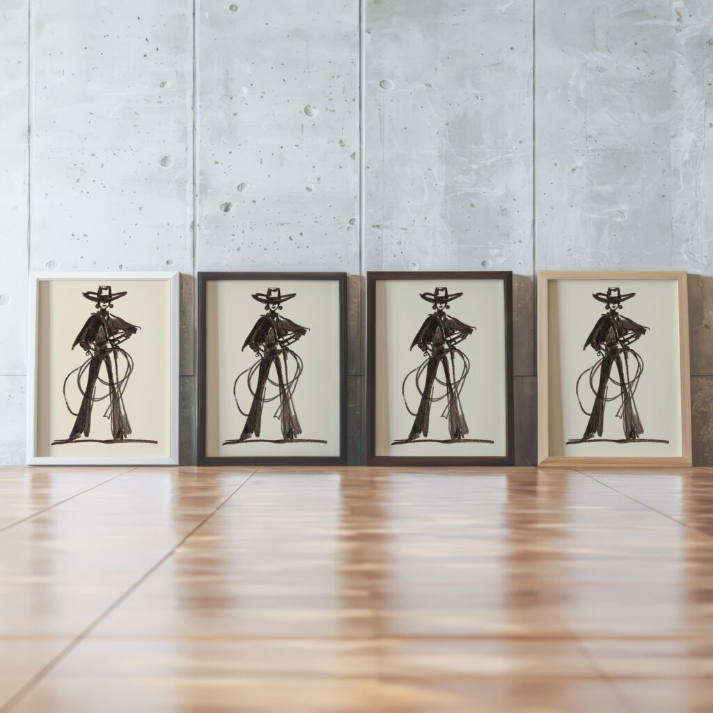 Cowgirl and Cowboy Sketch Print Set of 2