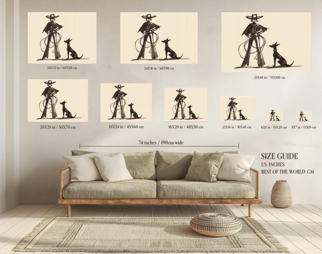 Cowgirl and Dog Ink Sketch Print