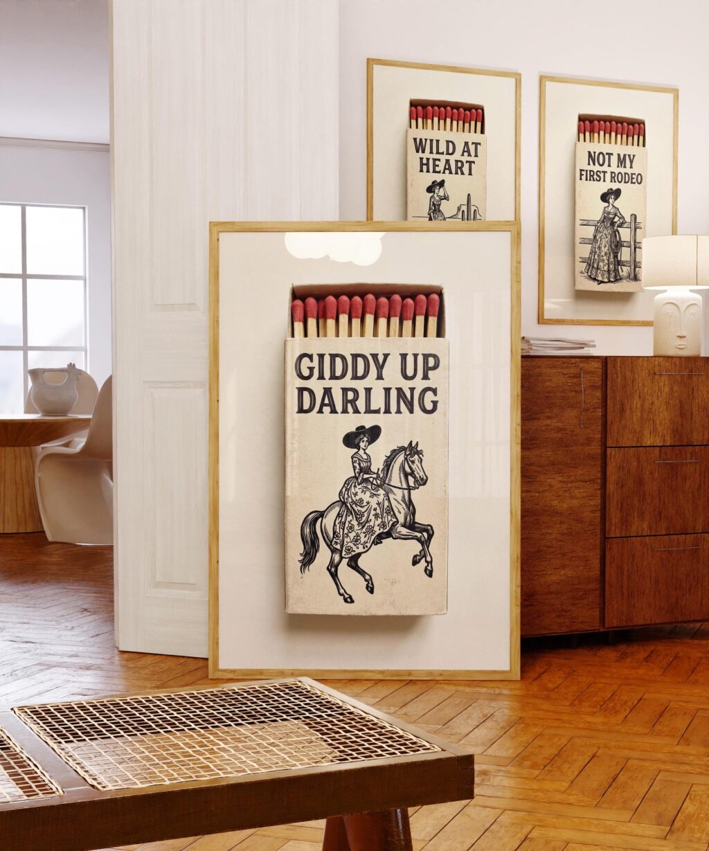 Cowgirl Matchbox Art Print Set of 3