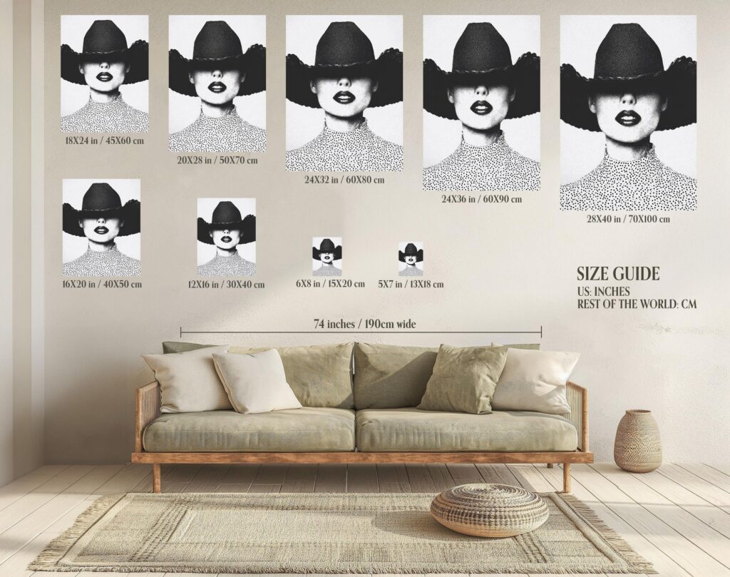 Cowgirl with Hat Fashion Half Tone Print