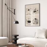 Cozy Black Cat in Four Panels Print