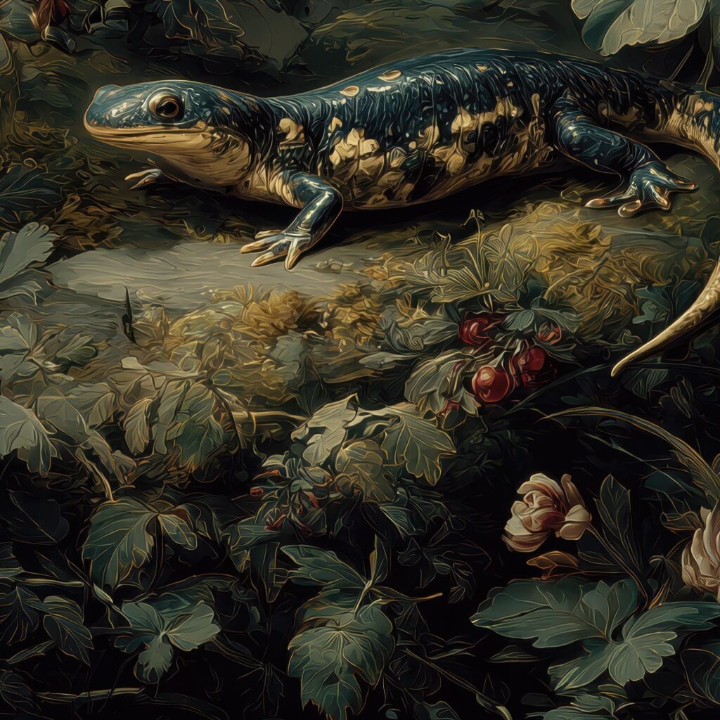 Dark Botanical Salamander Print
