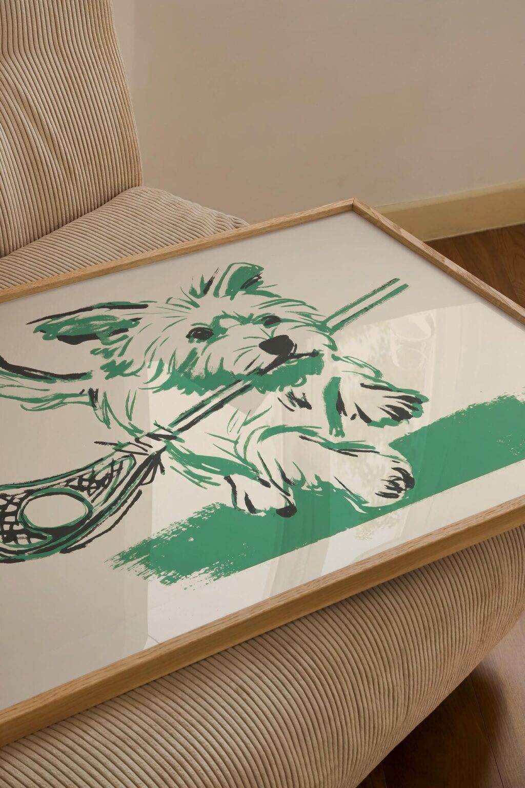 Dog Carrying Lacrosse Stick Print
