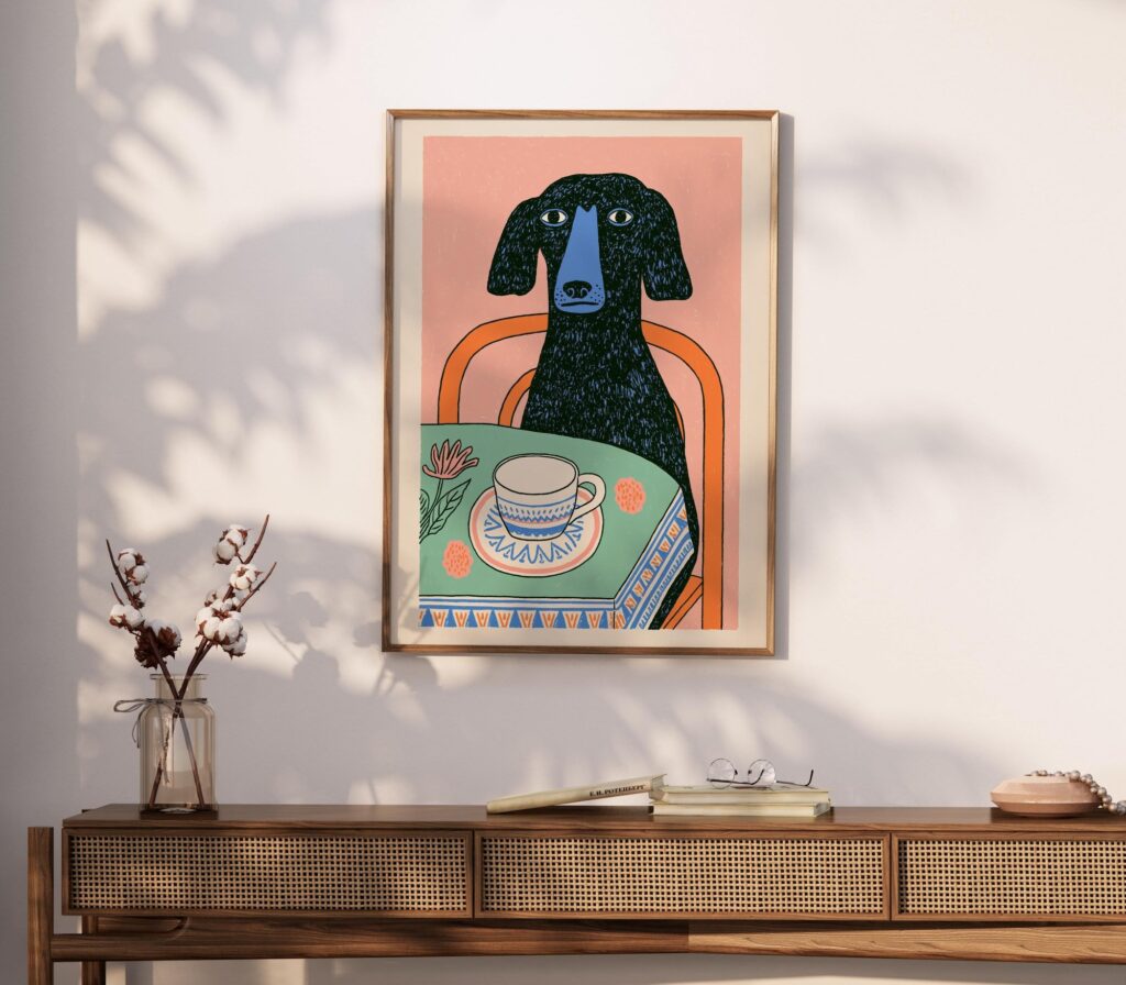 Dog with Coffee Print