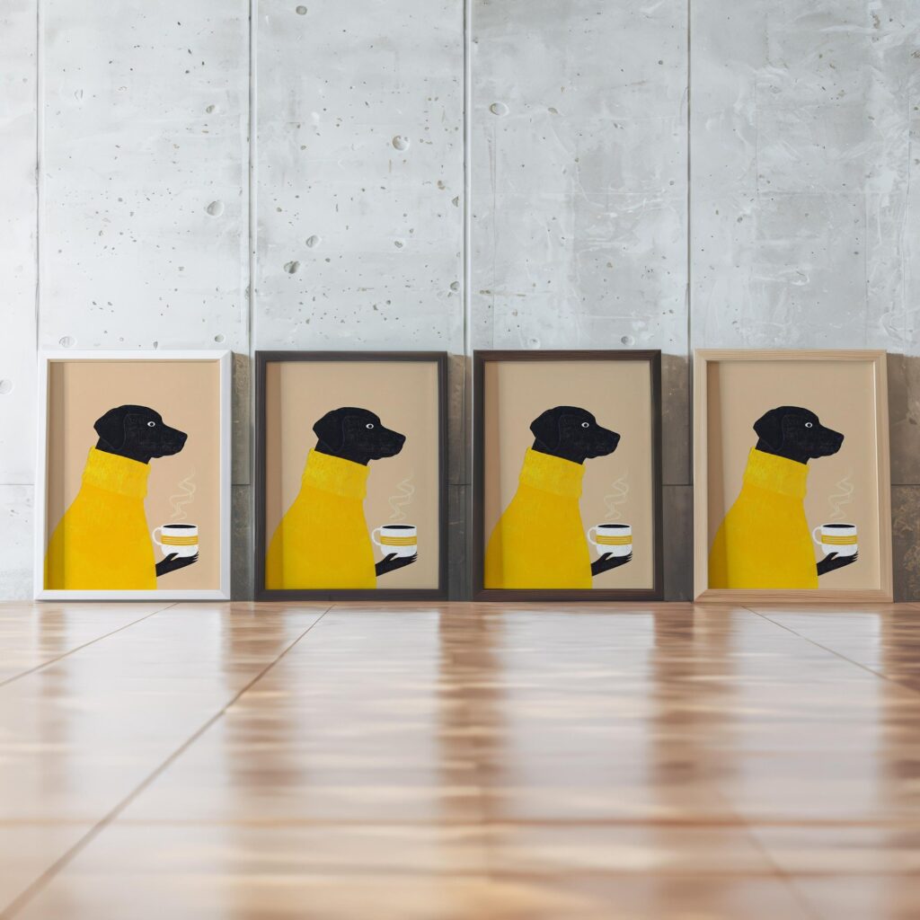 Dogs Drinking Coffee Art Print Set of 2