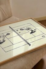 Dogs Playing Tennis Ink Drawing Whimsical Black Print