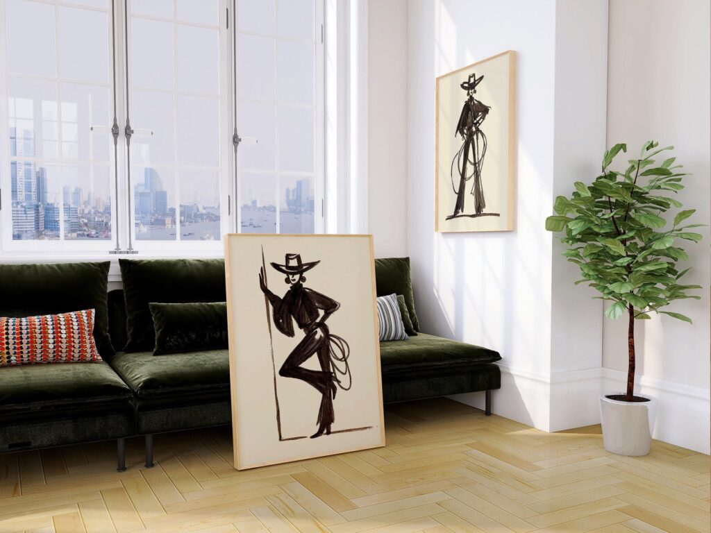Fashion Cowgirl with Lassos Print Set of 2