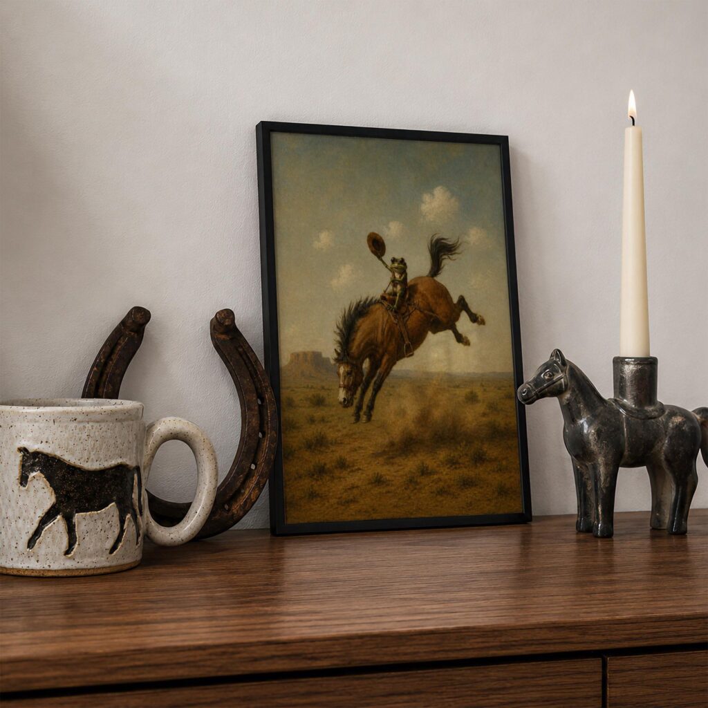 Frog Cowboy on a Bucking Bronco Print