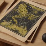 Frog in Water Art Nouveau Woodcut Print