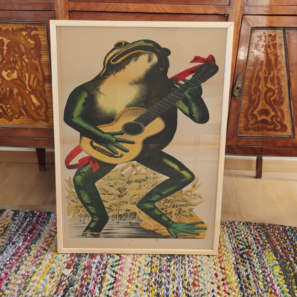 Frog Playing Guitar Vintage Illustration Print