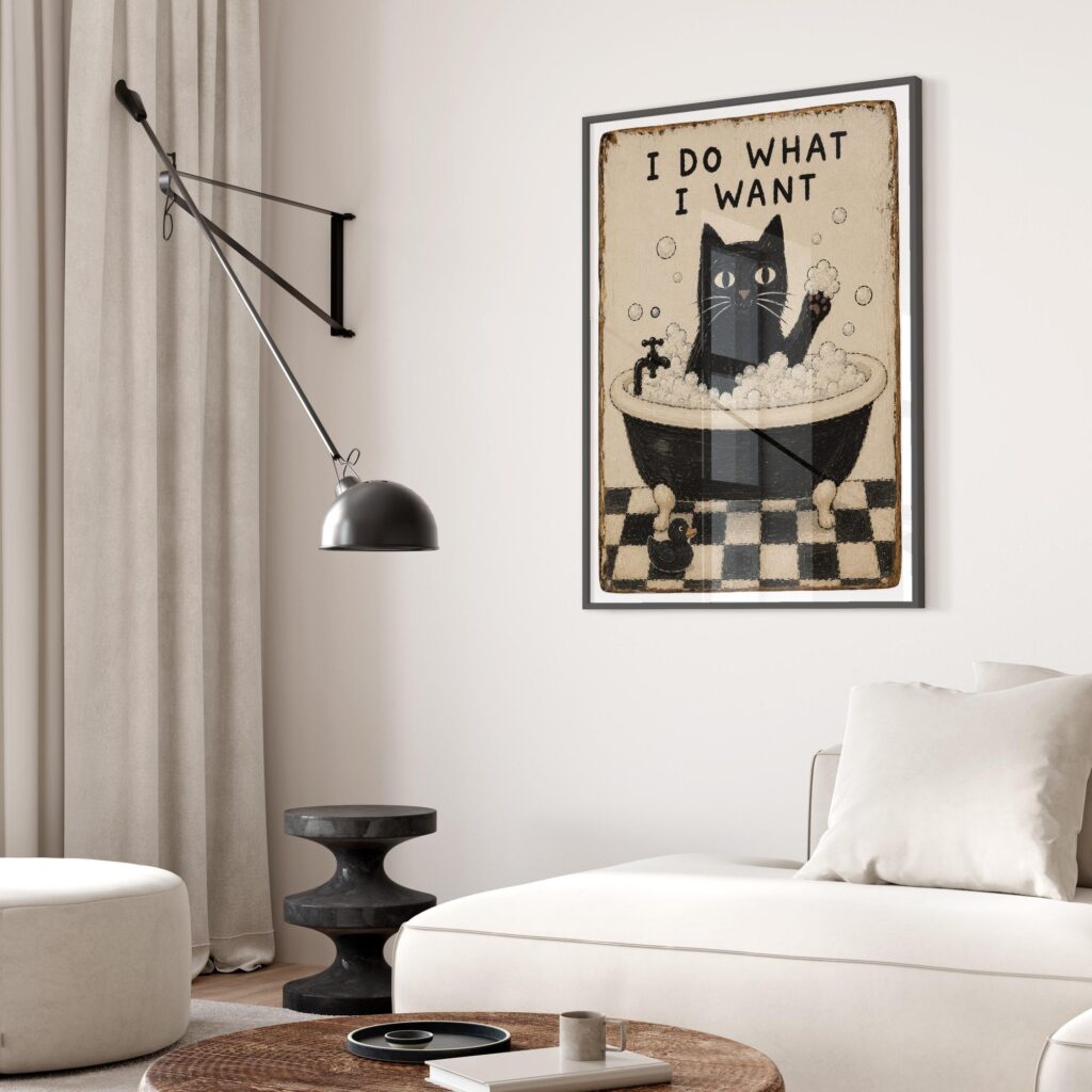 Funny Black Cat Bathtub Print