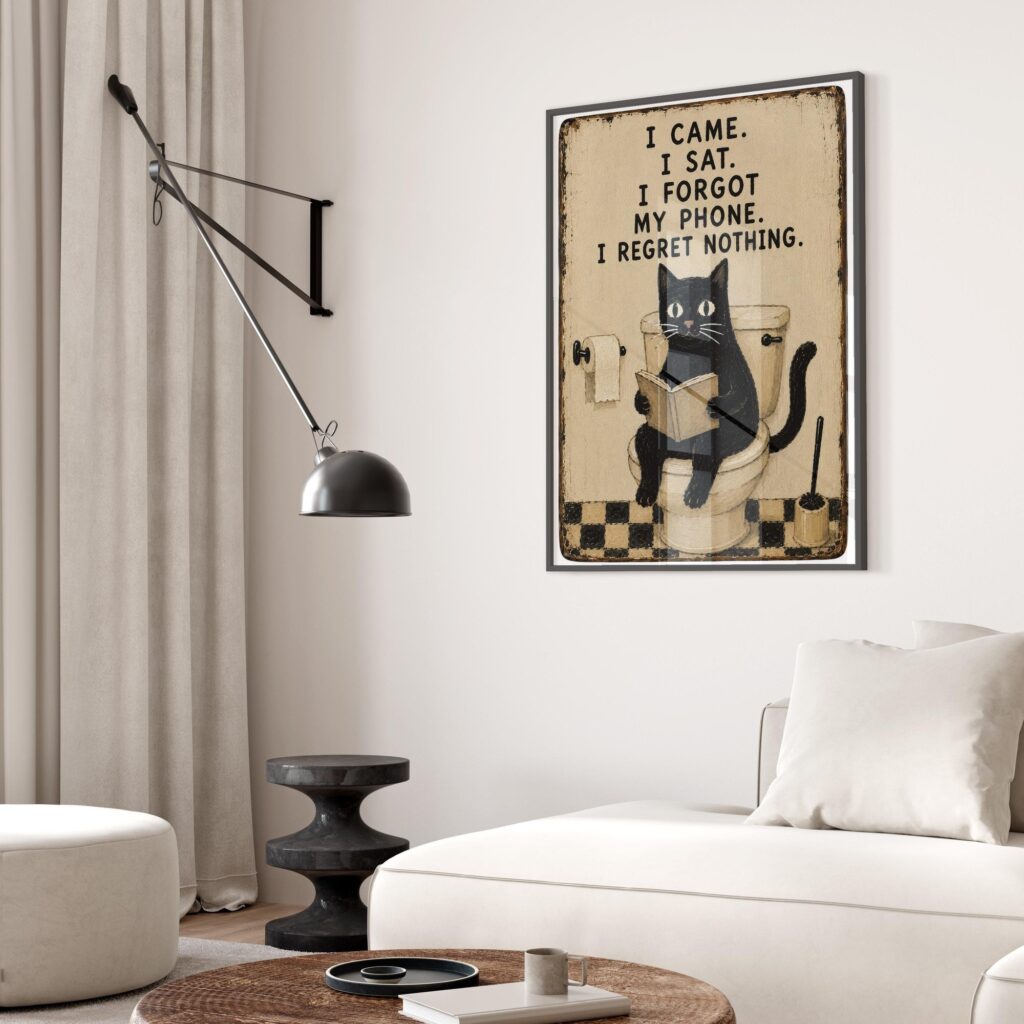 Funny Black Cat Toilet Print