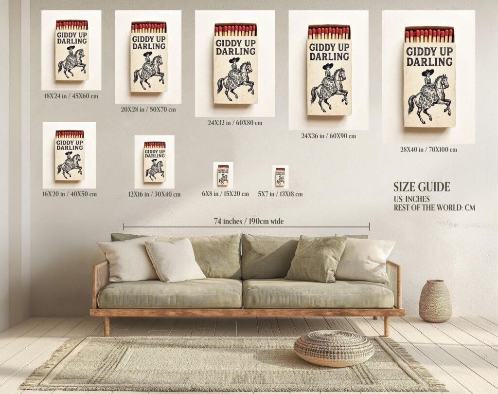Giddy Up Darling Cowgirl Matchbox Art Print