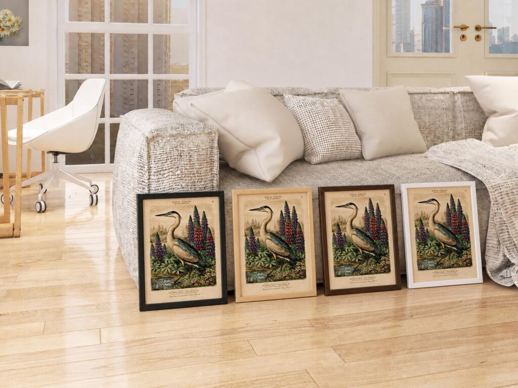 Grey Heron Botanical Print