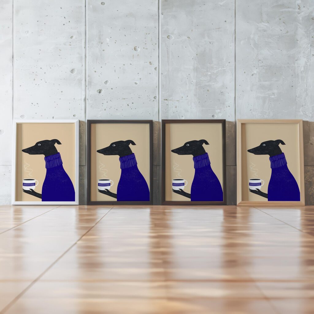 Greyhound Coffee Sighthound Navy Poster
