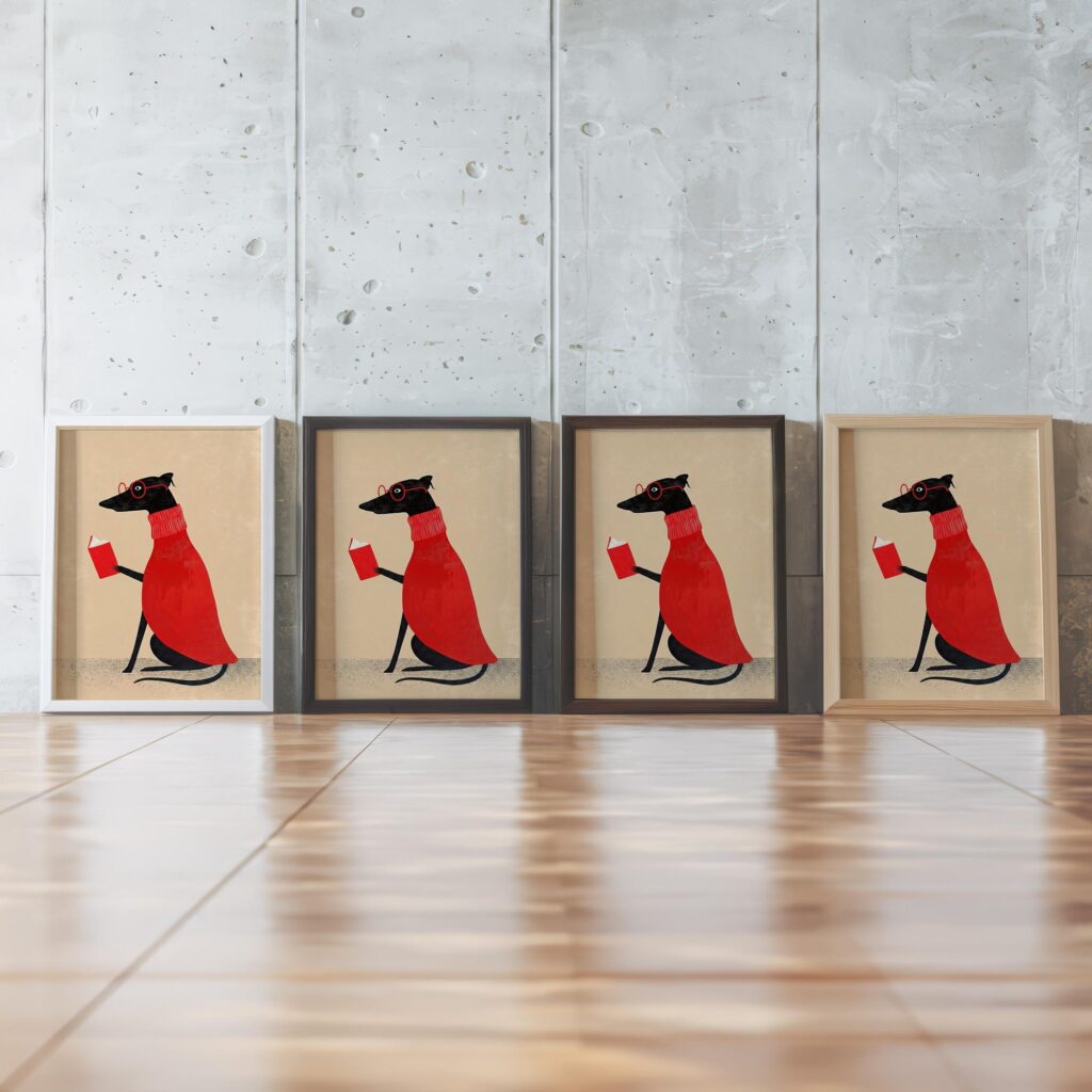 Greyhound Dog Reading Wall Art