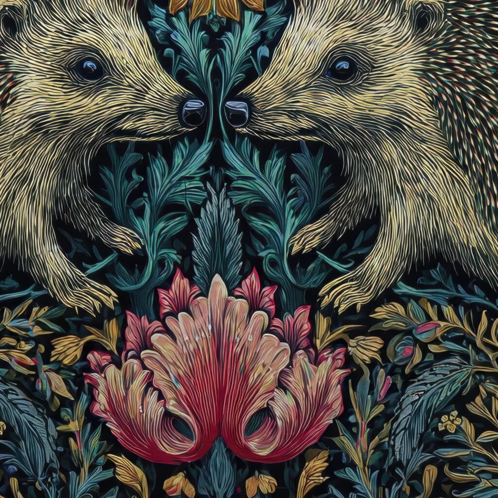 Hedgehog Dark Floral Wall Art Print