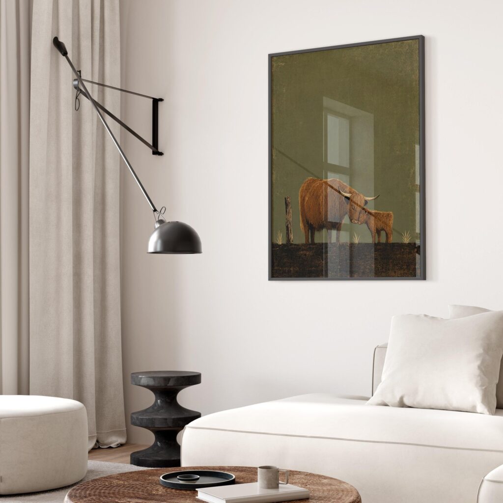 Highland Cow and Calf Nuzzling Print