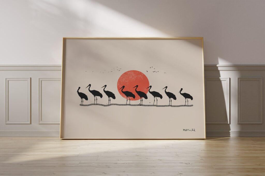 Japandi Stork Print
