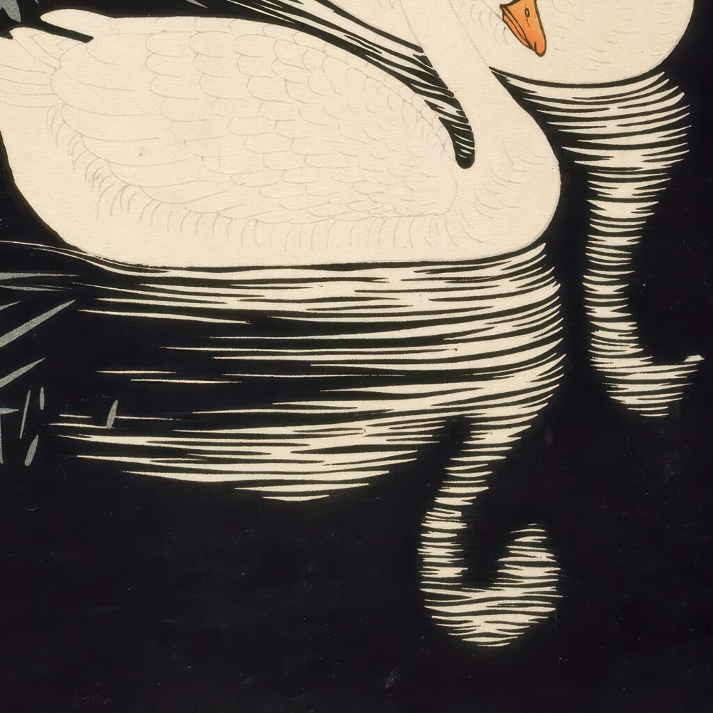 Japanese Swans Print Bird Art Japandi Decor Signed Ohara