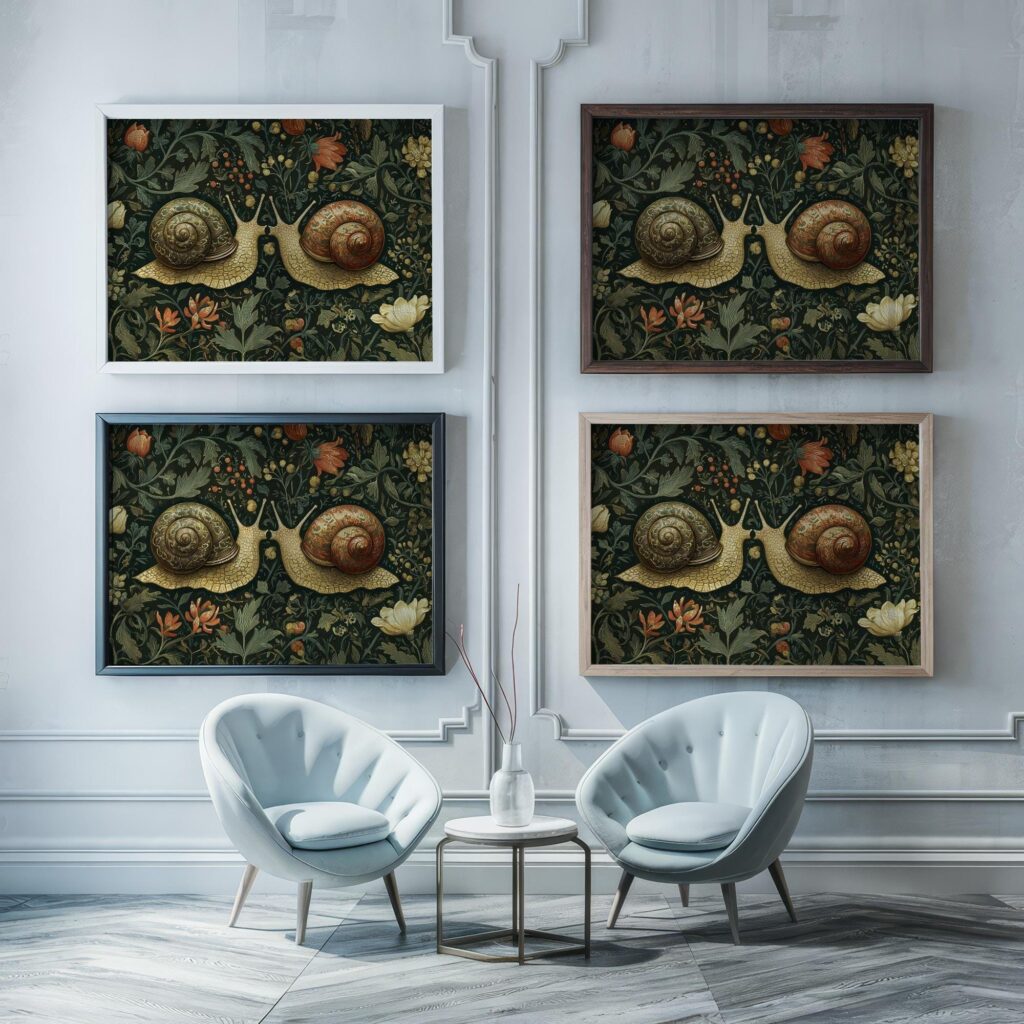 Kissing Snails Dark Floral Art Print