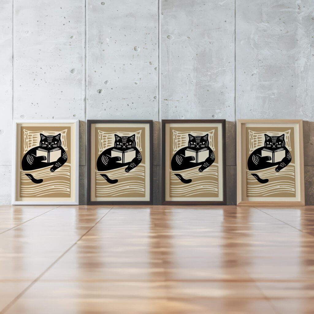 Mid Century Cat Reading Print
