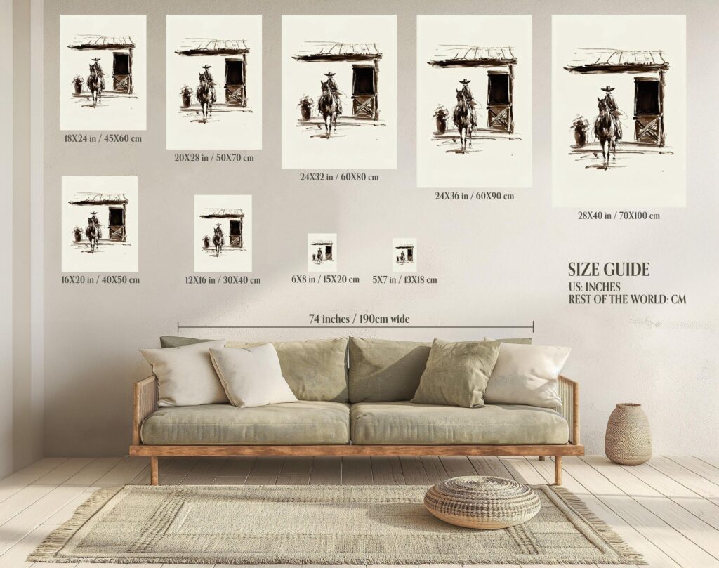 Minimal Western Cowgirl Horse Sketch Wall Print