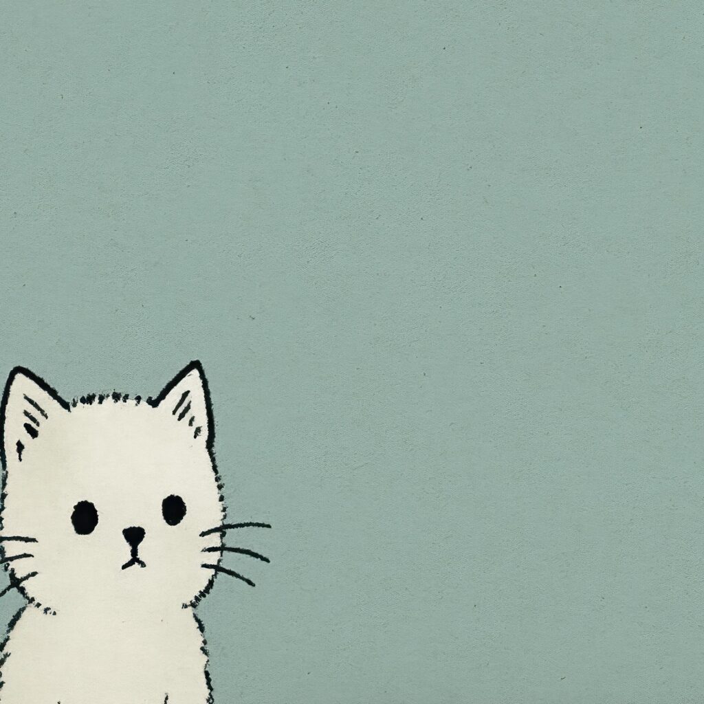 Minimal White Cat Wall Art Print
