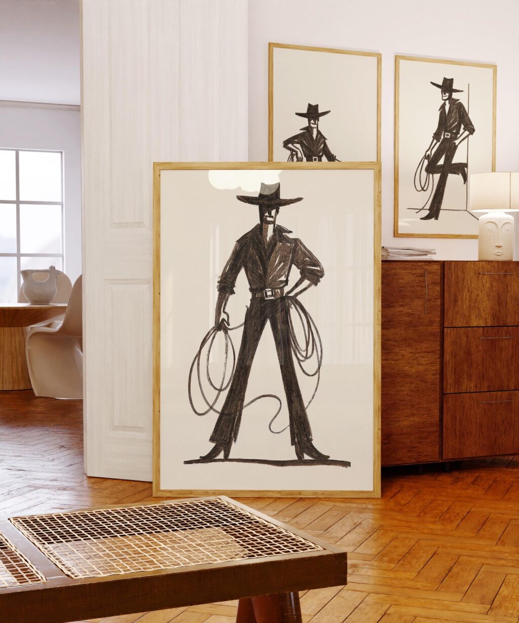 Minimalist Cowboy Wall Art Set of 3
