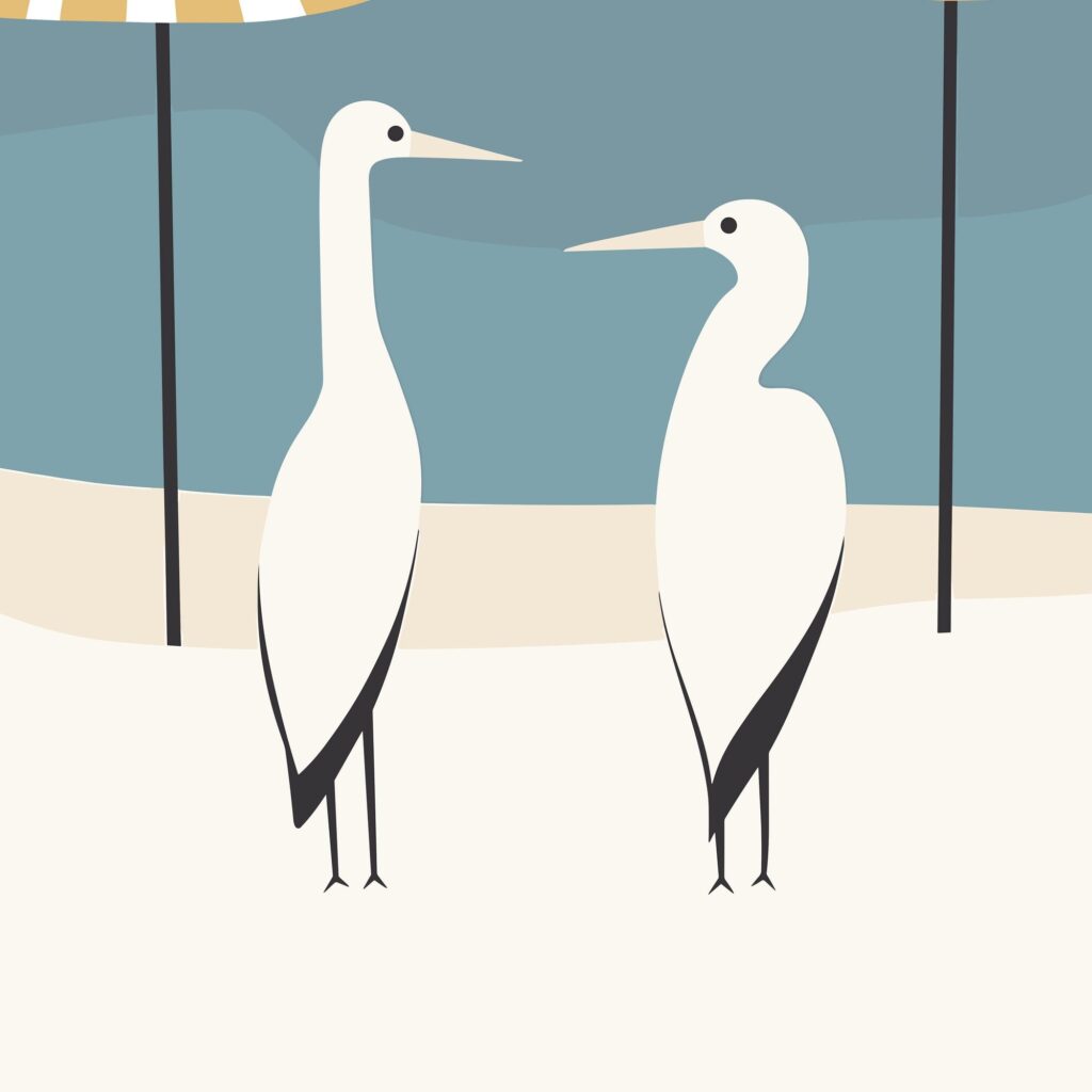 Minimalist Herons Beach Poster