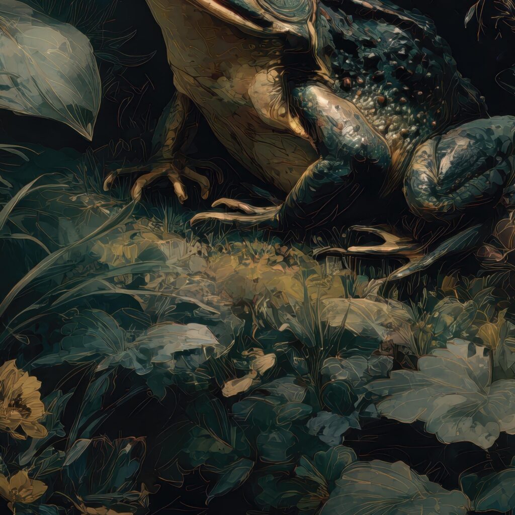 Moody Frog in Forest Oil Painting Print