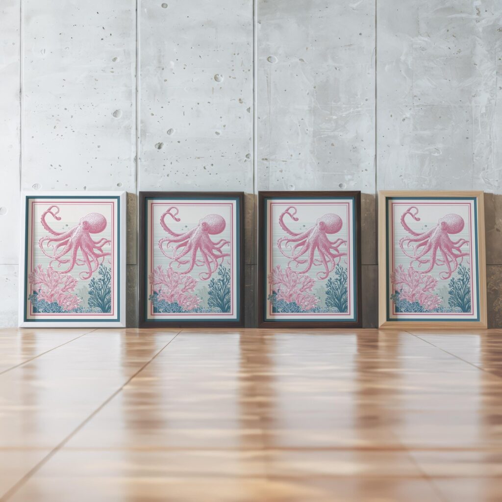 Octopus Pink Teal Wall Art