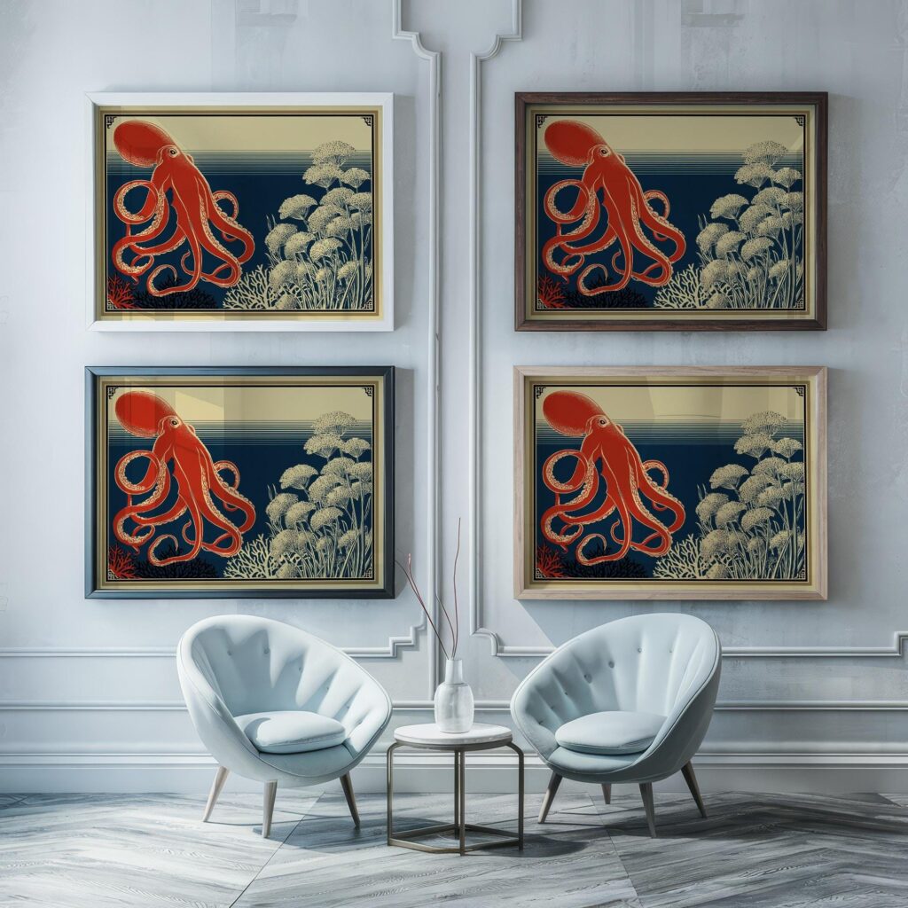 Octopus Red Navy Wall Art