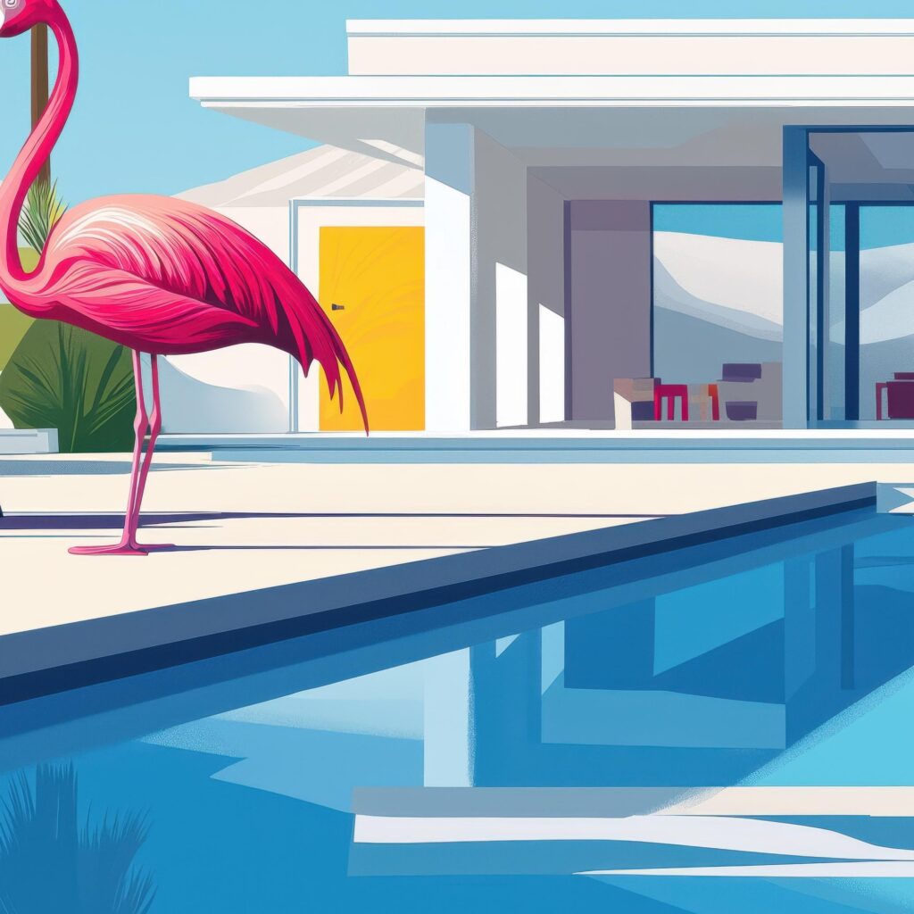 Pink Flamingo Pool art print