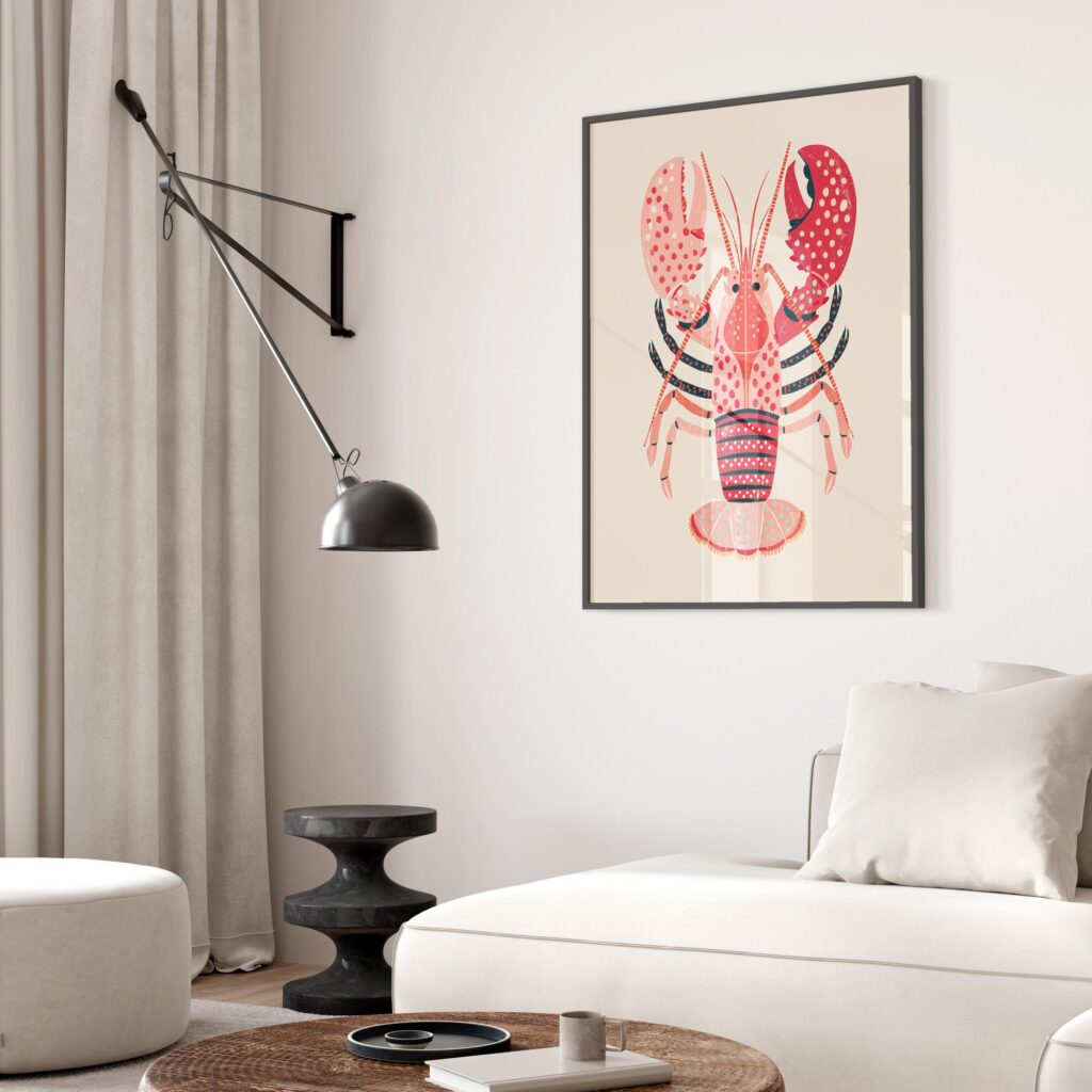 Pink Lobster Folk Art Print