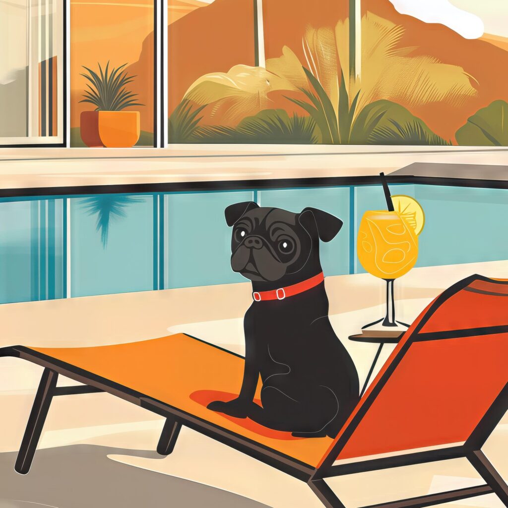 Pug Poolside Art Print