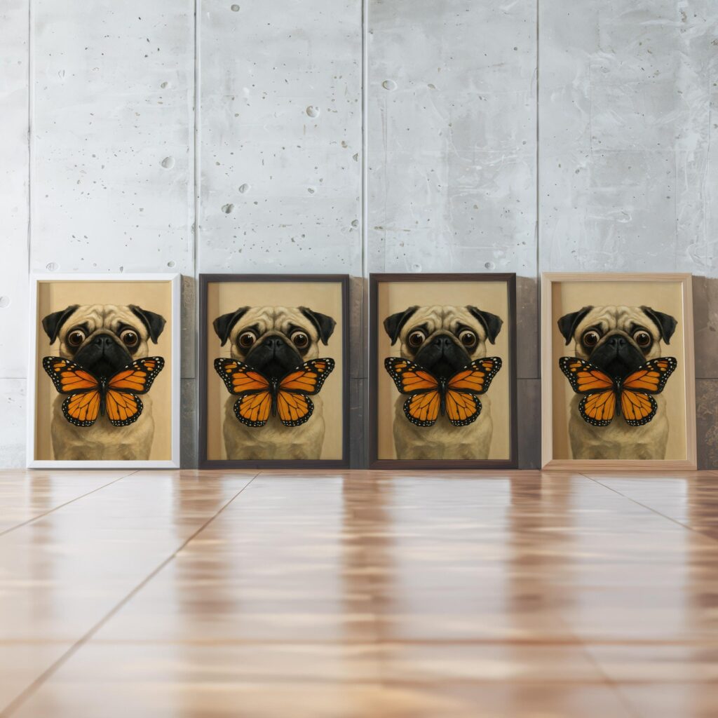 Pug Puppy & Monarch Butterfly Print