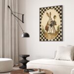 Rabbit Photographer with Antique Camera on Checkerboard Print
