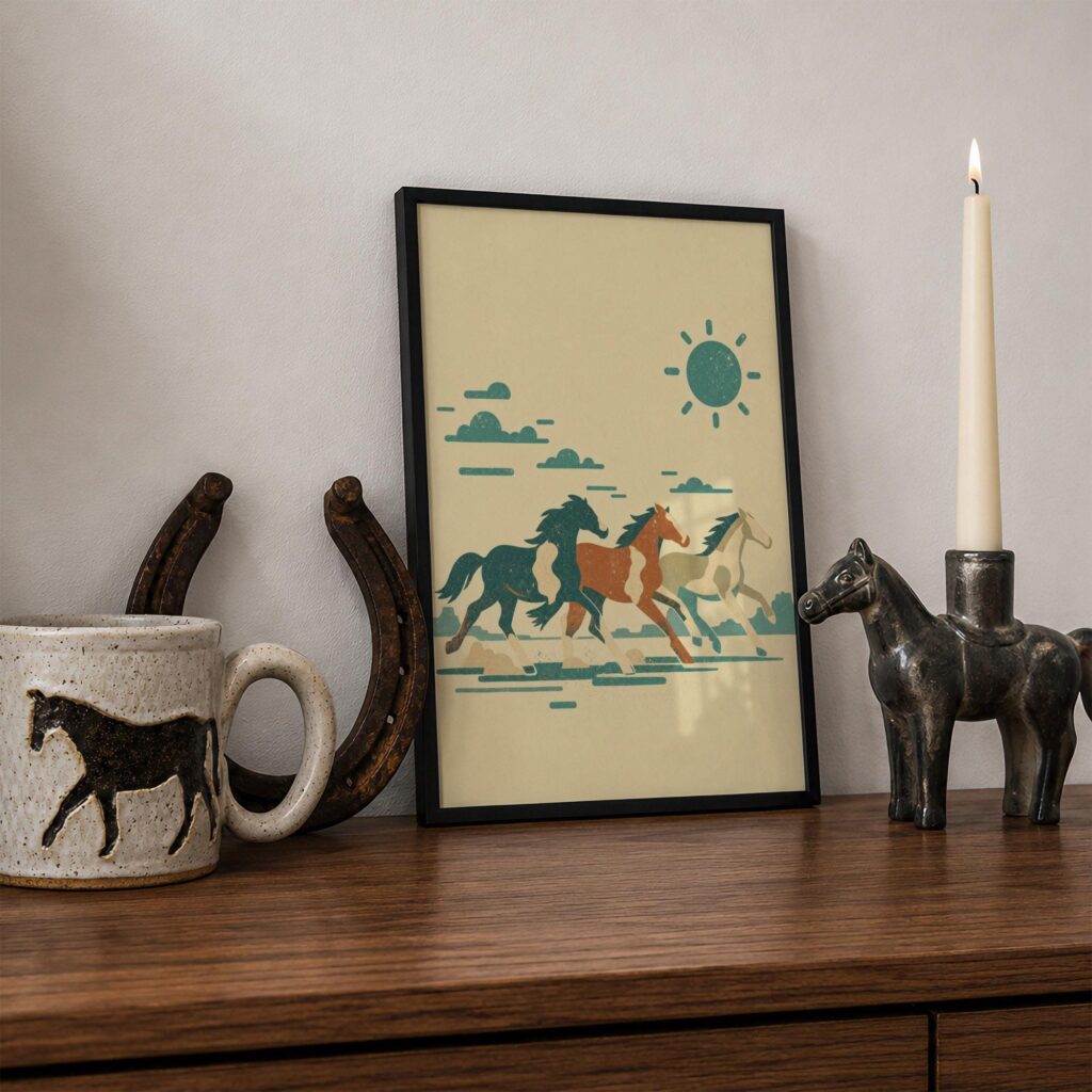Running Wild Horses and Sun Print