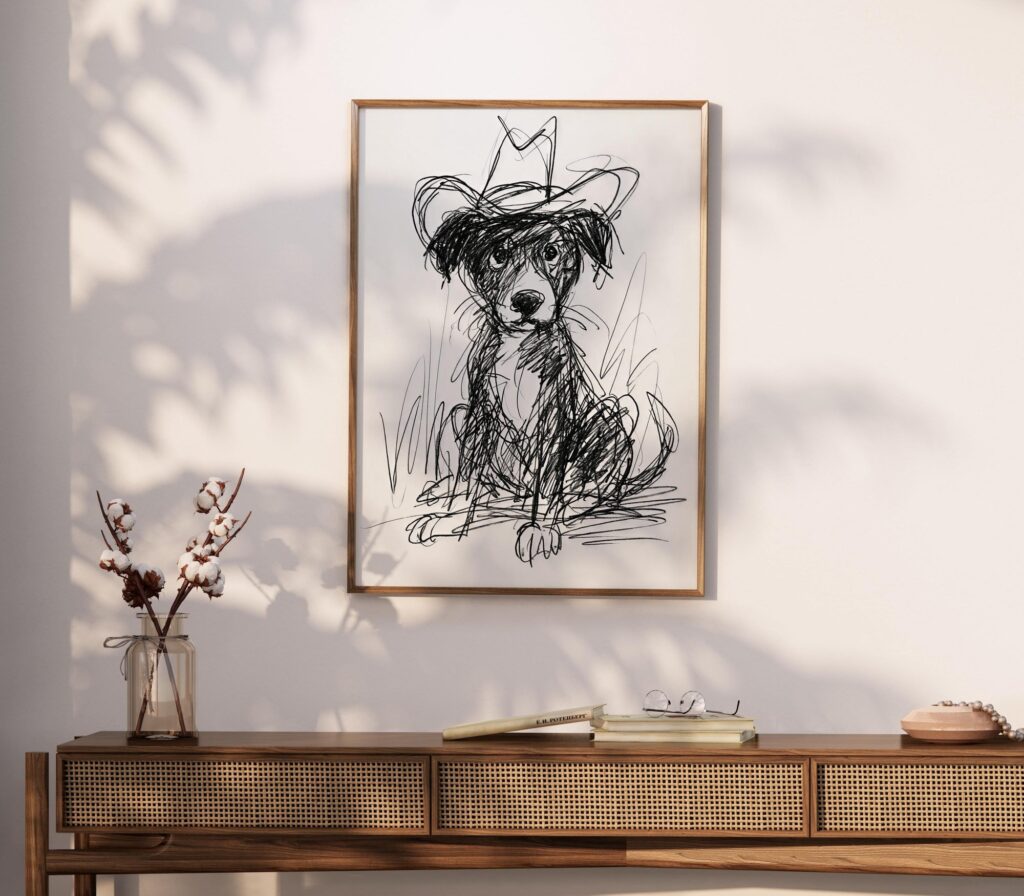 Scribble Cowboy Dog Print
