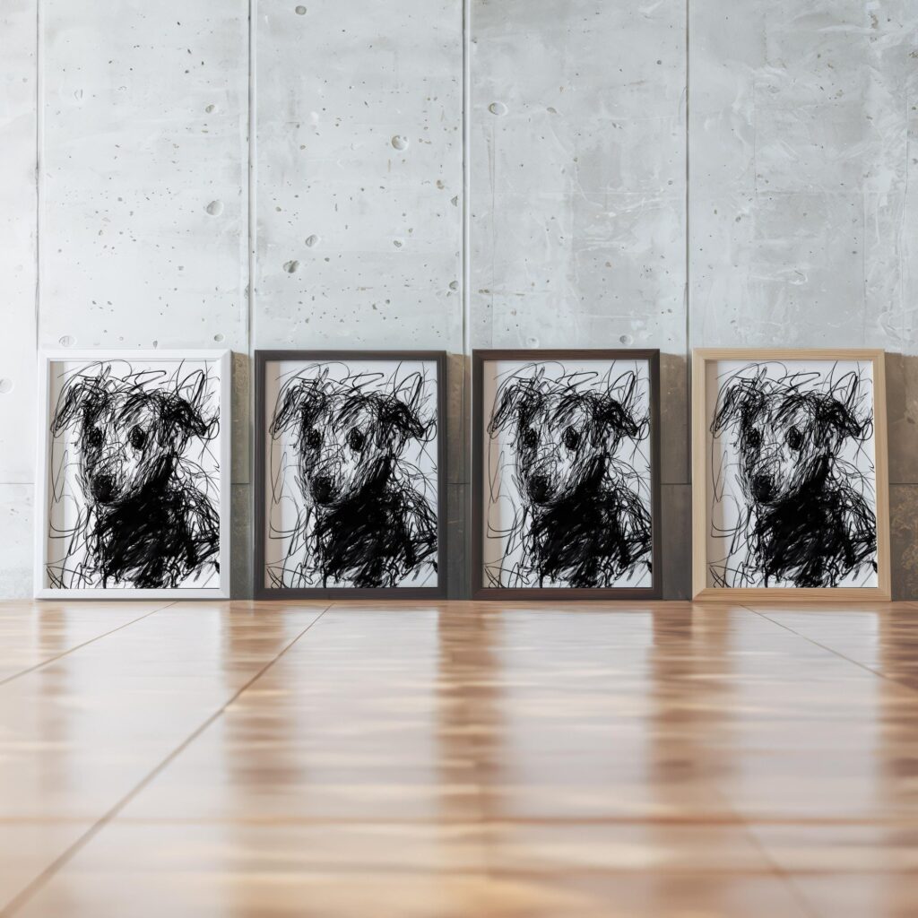 Scribble Dog Black White Print